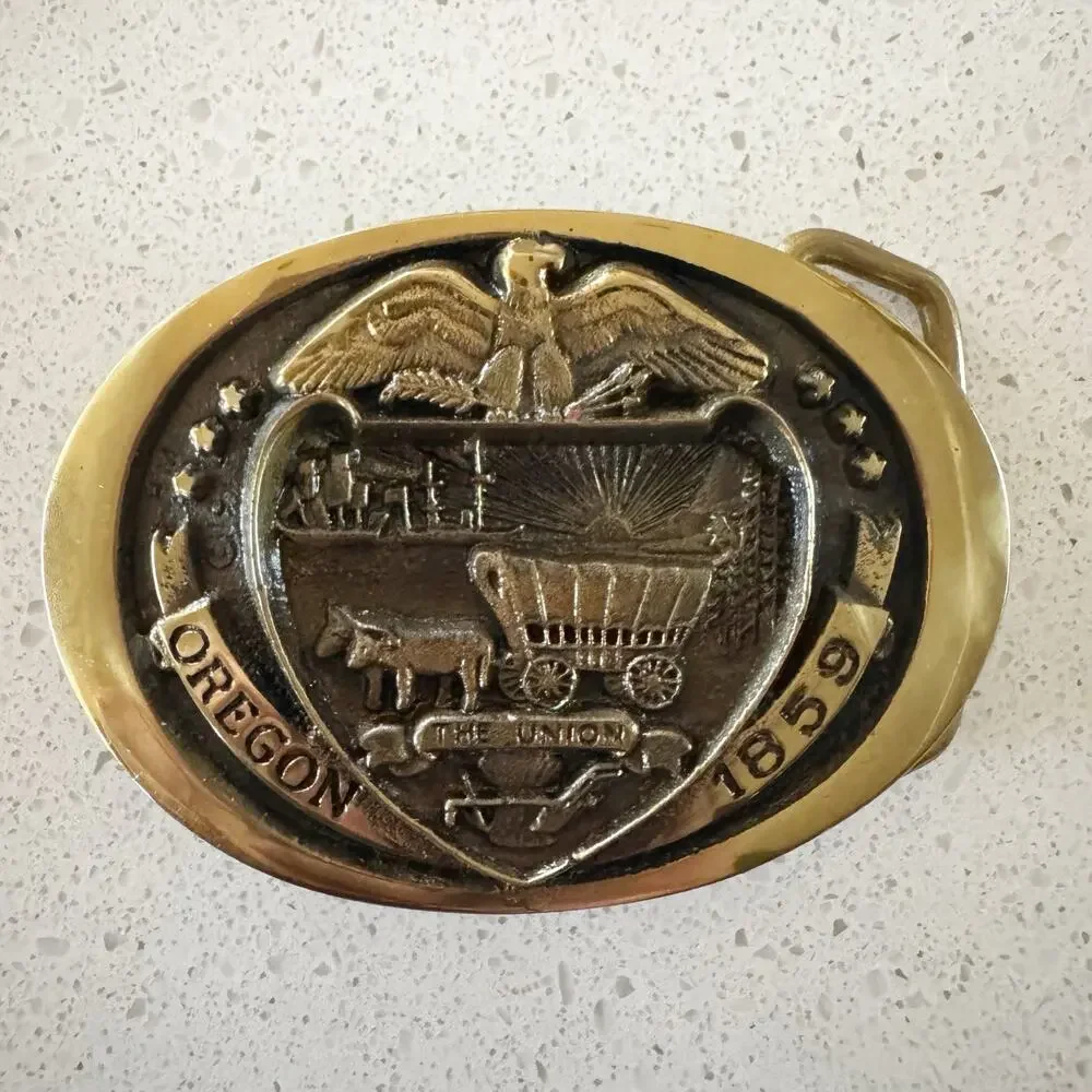 Oregon State Seal Commemorative 1859 THE UNION Solid Bras 1978 Belt Buckle #2730 - Picture 3 of 6